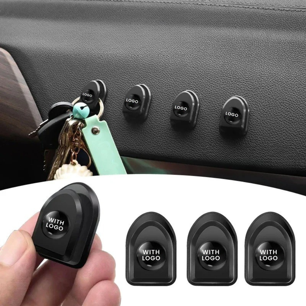 Mini Adhesive Car Hooks with Logo – Pack of 4