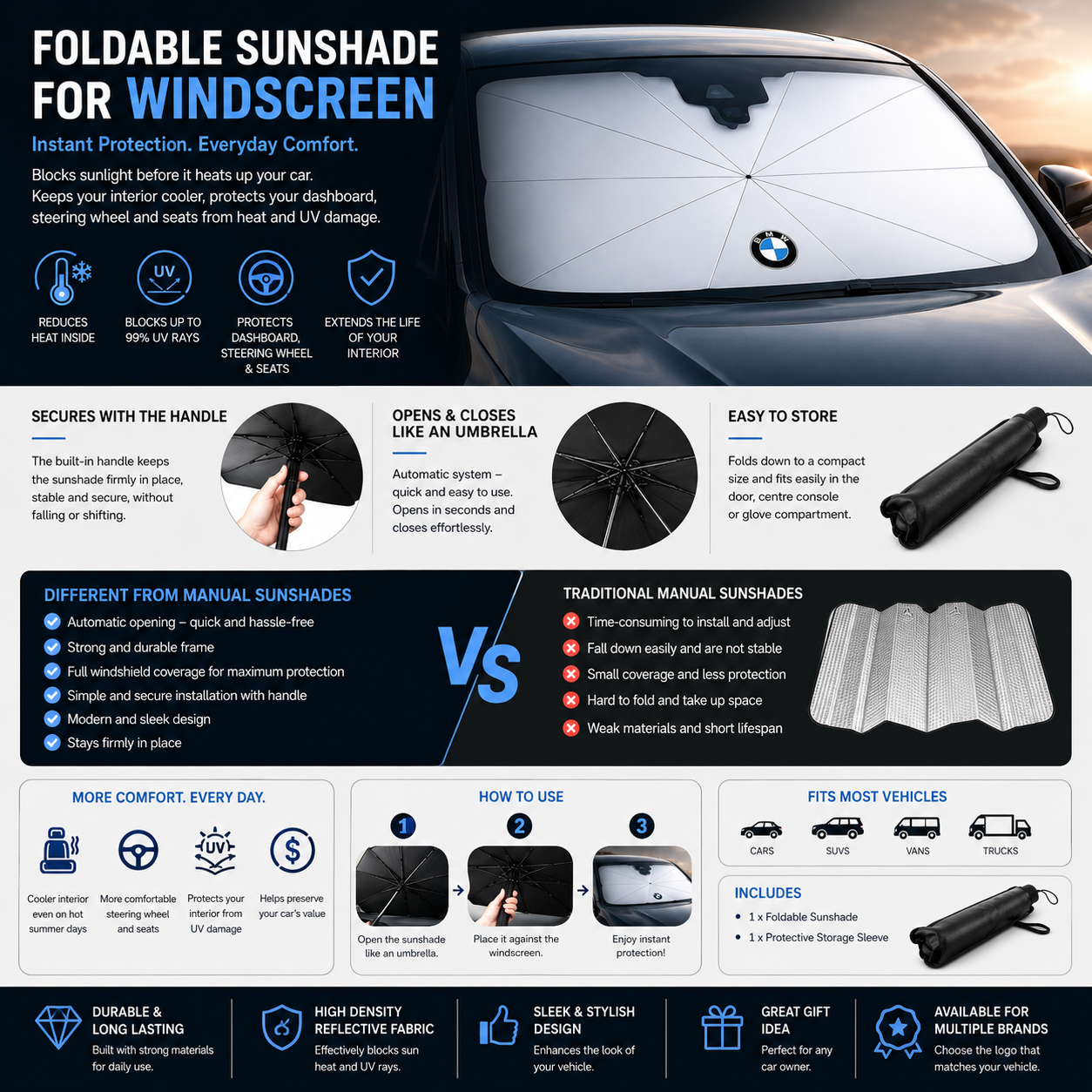 Foldable Windscreen Sunshade